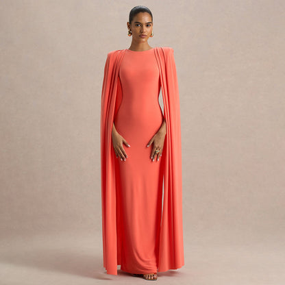 Pleated Round Neck Long Dress