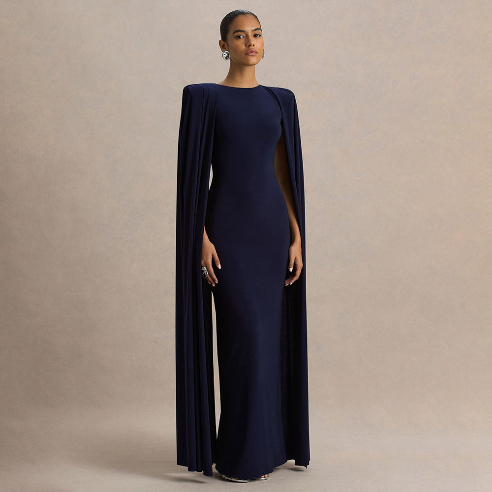 Pleated Round Neck Long Dress
