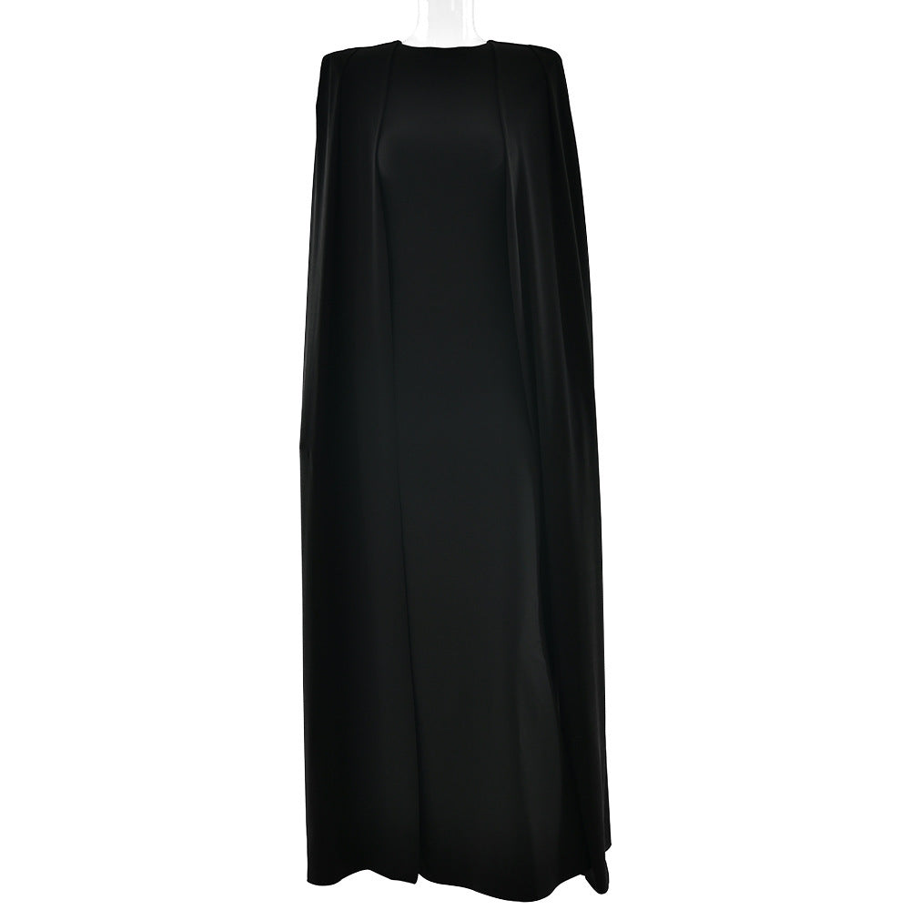 Pleated Round Neck Long Dress