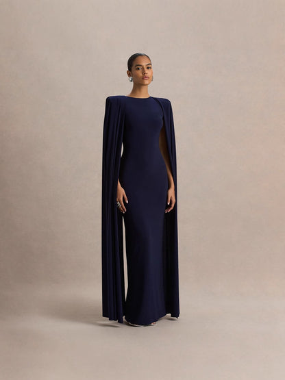 Pleated Round Neck Long Dress