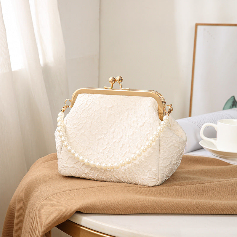 Pleated Shell Crossbody Bag with Beaded Strap