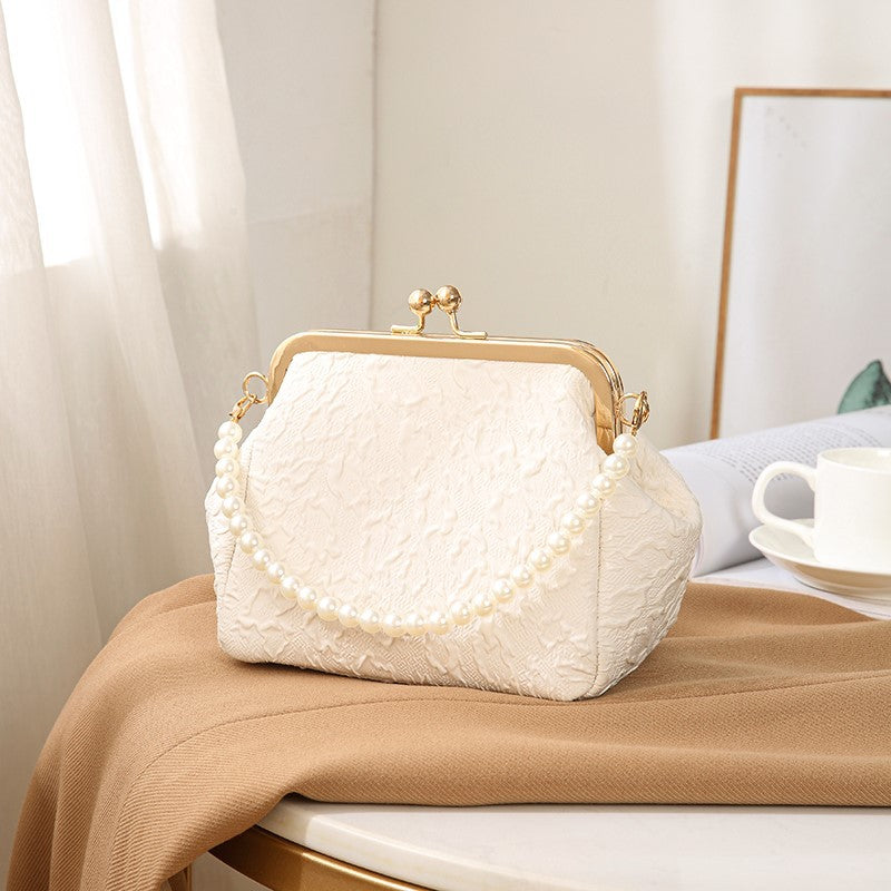 Pleated Shell Crossbody Bag with Beaded Strap