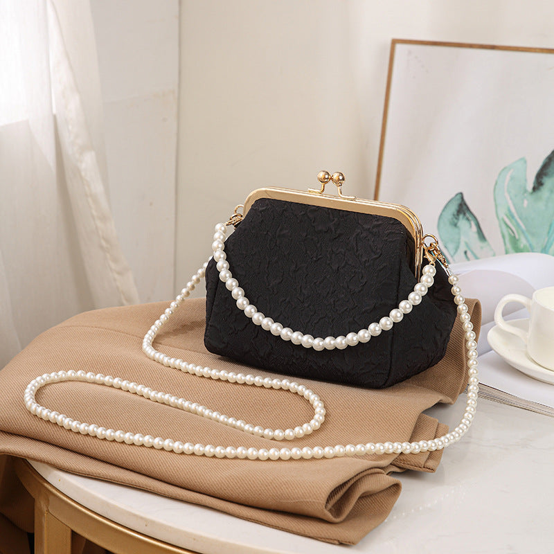 Pleated Shell Crossbody Bag with Beaded Strap