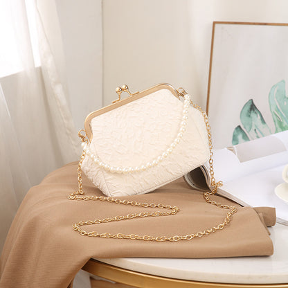 Pleated Shell Crossbody Bag with Beaded Strap