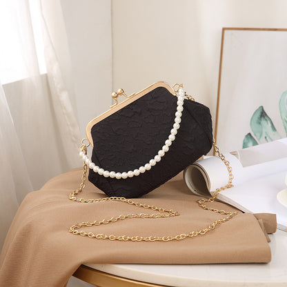 Pleated Shell Crossbody Bag with Beaded Strap