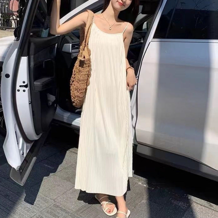Pleated Sleeveless High Waist Dress