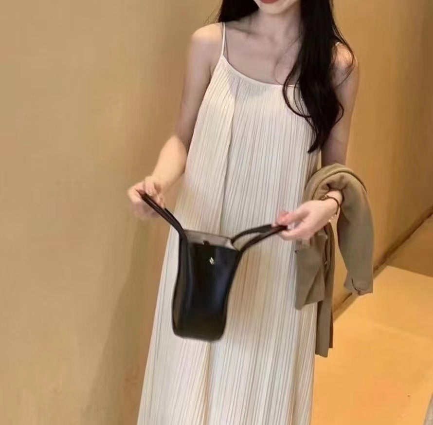 Pleated Sleeveless High Waist Dress
