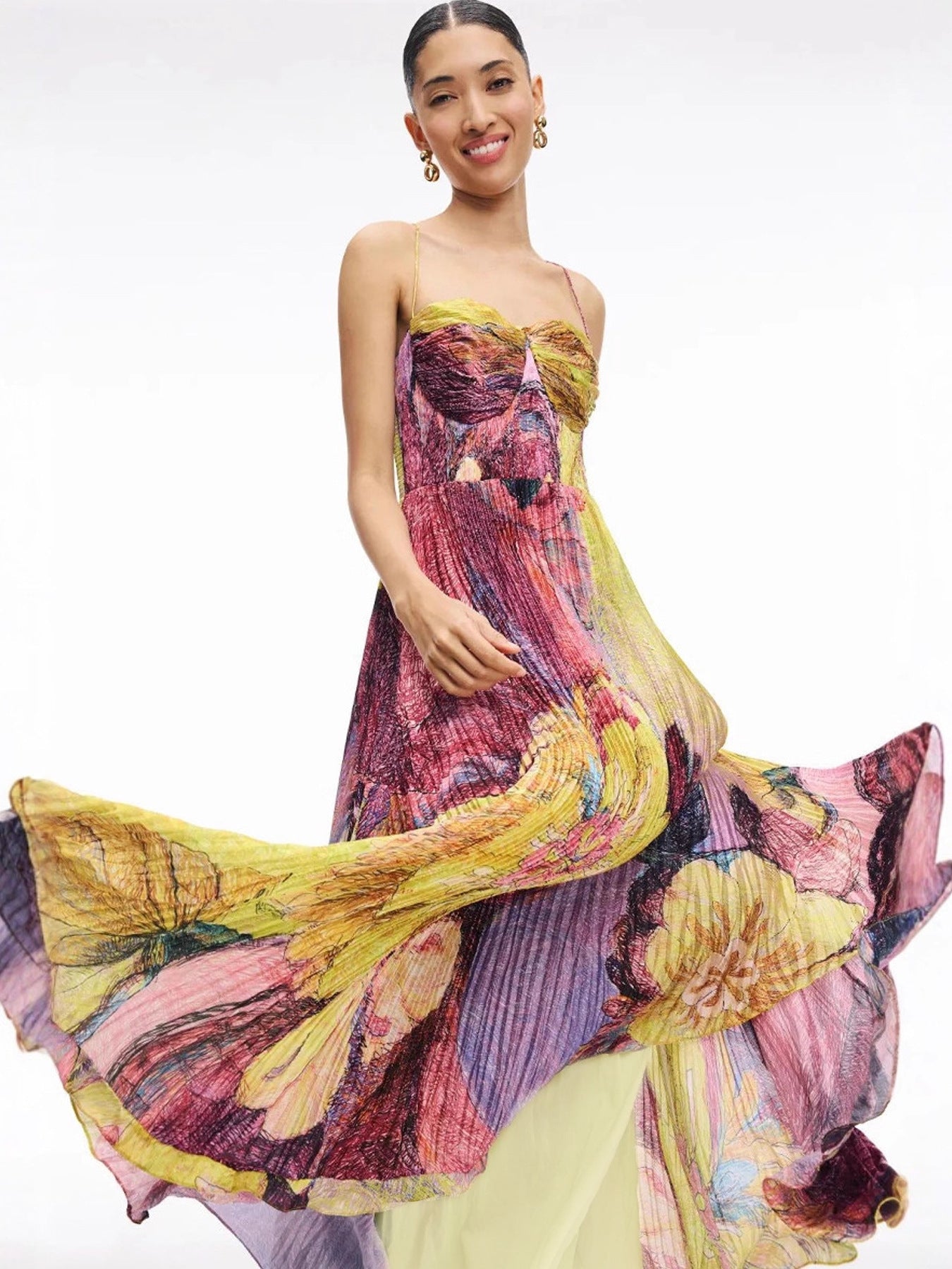 Pleated Sling Evening Dress