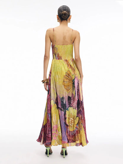 Pleated Sling Evening Dress