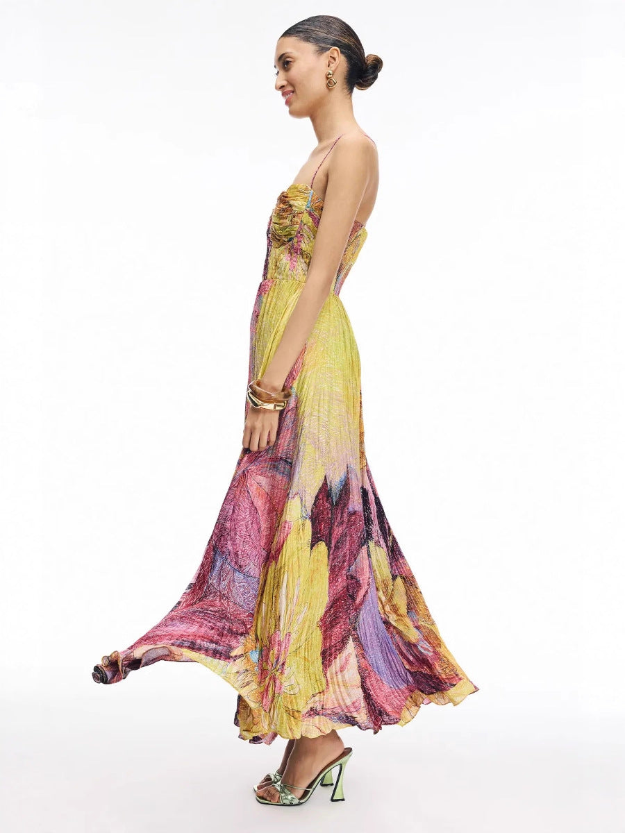 Pleated Sling Evening Dress