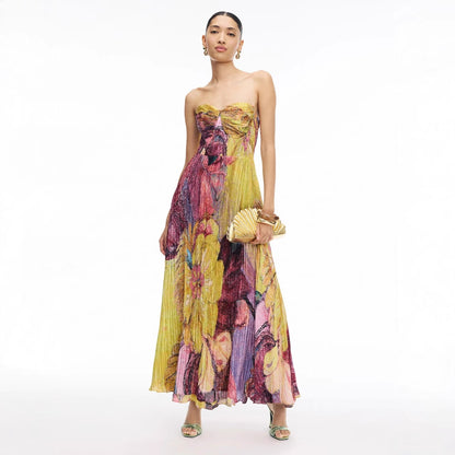 Pleated Sling Evening Dress