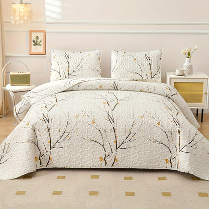 Plum Blossom White Quilt Set King Size Reversible