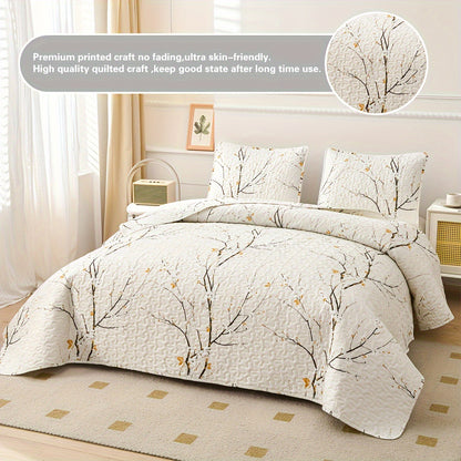 Plum Blossom White Quilt Set King Size Reversible