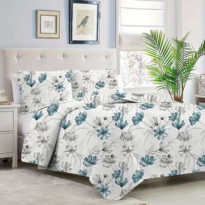 Plum Blossom White Quilt Set King Size Reversible