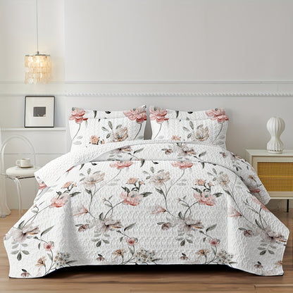 Plum Blossom White Quilt Set King Size Reversible