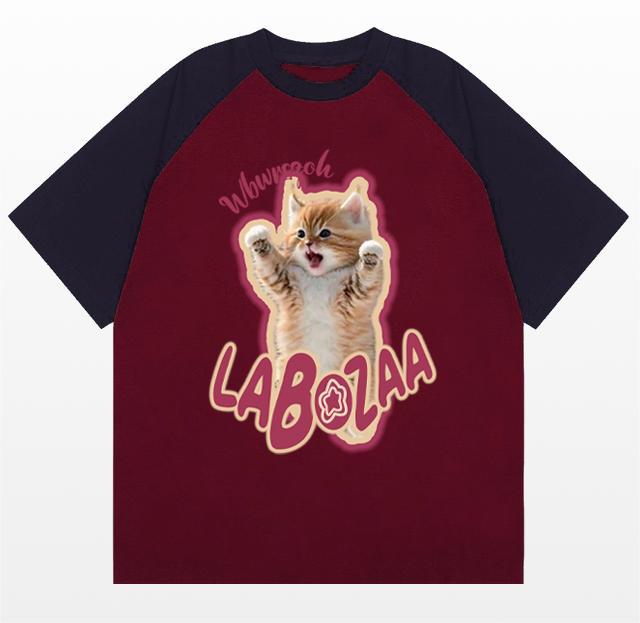 Plus Size Cotton Cat Printed Short Sleeve T-shirt