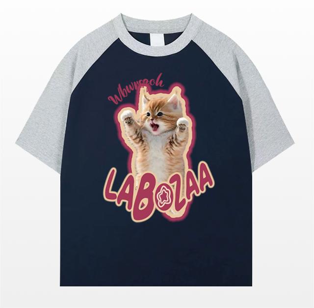 Plus Size Cotton Cat Printed Short Sleeve T-shirt