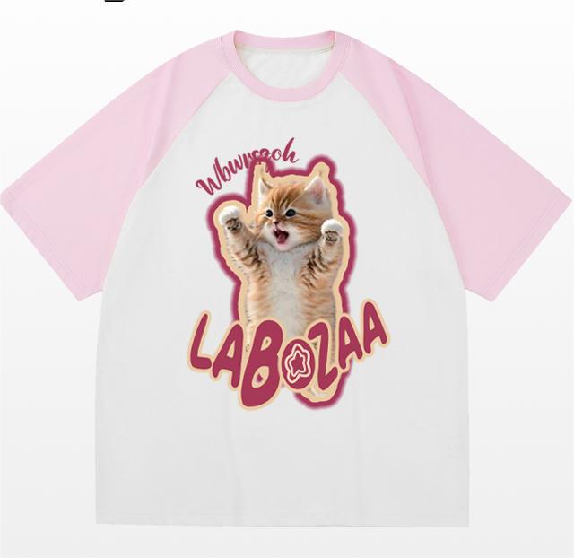 Plus Size Cotton Cat Printed Short Sleeve T-shirt