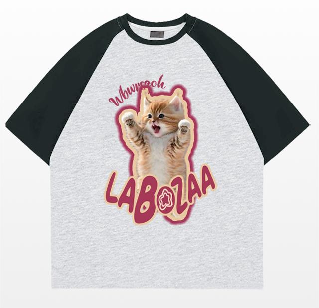Plus Size Cotton Cat Printed Short Sleeve T-shirt
