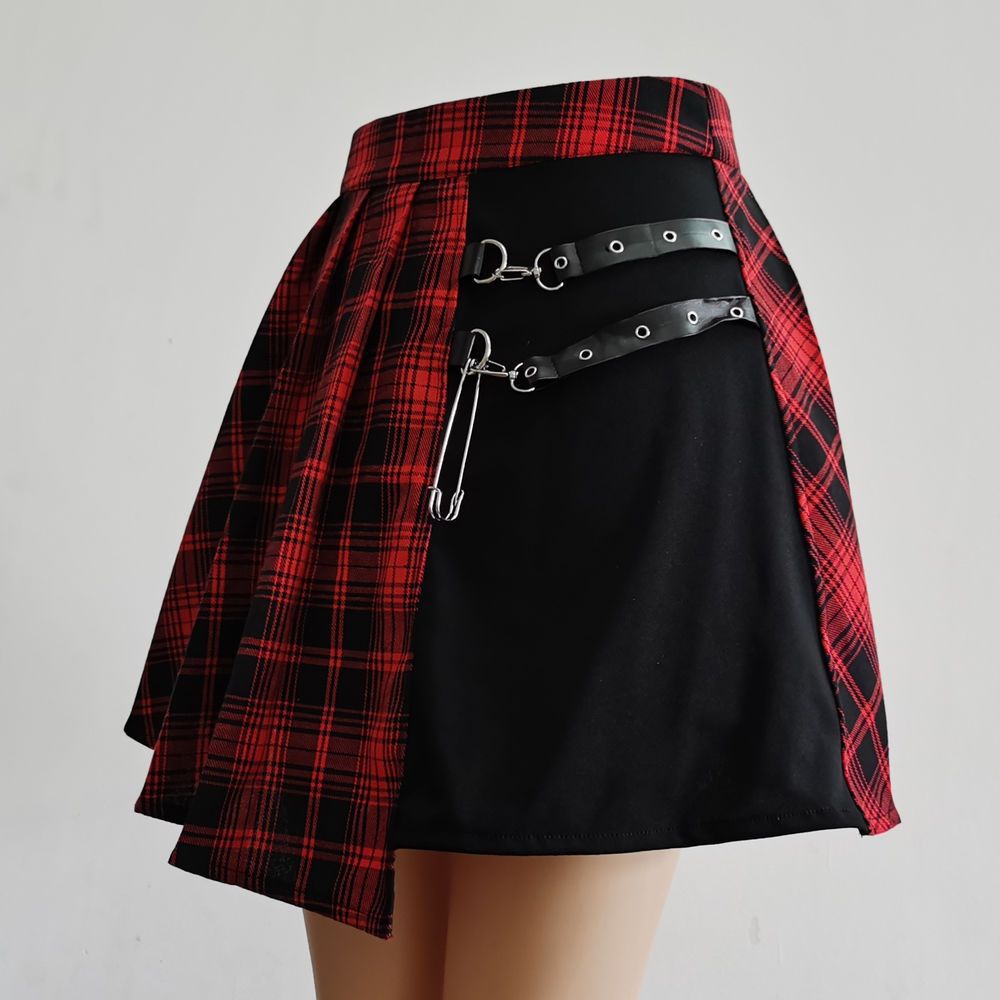 Plus Size Fat mm Skirt Pants Skirt Punk Jk Pleated Skirt Short Skirt Women's Spring & Fall Gothic Black and White Checkered Skirt