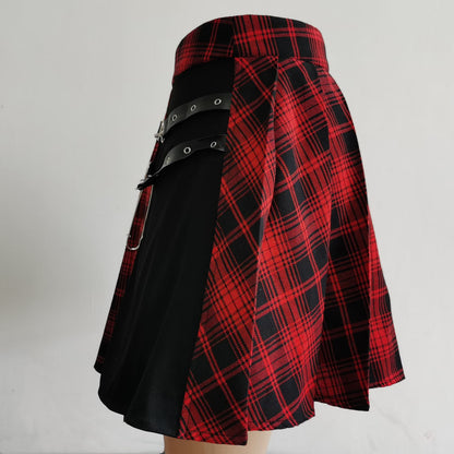 Plus Size Fat mm Skirt Pants Skirt Punk Jk Pleated Skirt Short Skirt Women's Spring & Fall Gothic Black and White Checkered Skirt