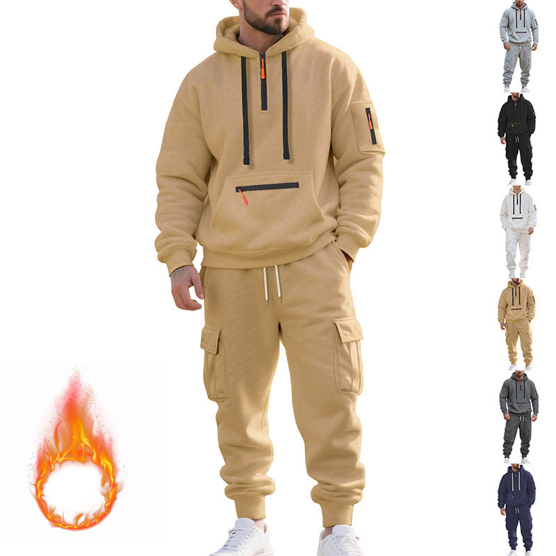 Plus-size fleece-lined loose-fitting casual sportswear set