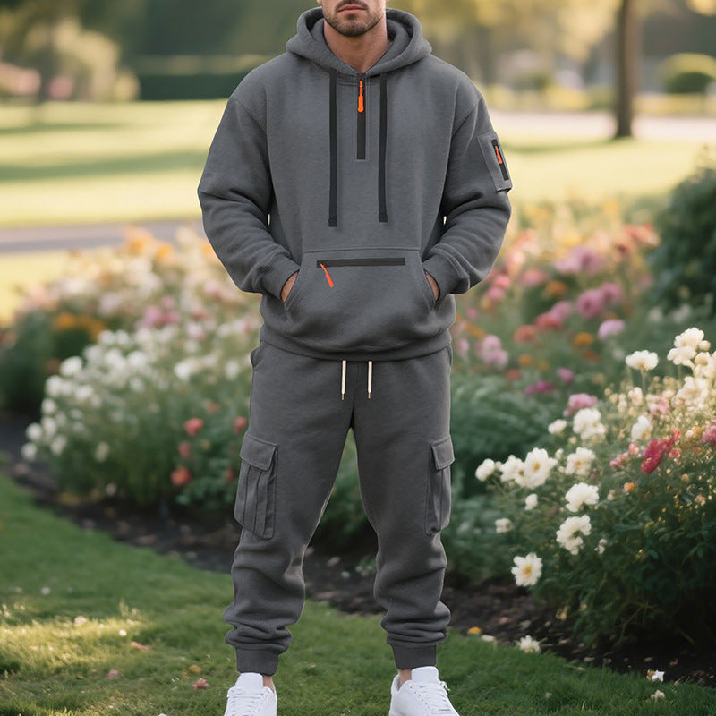 Plus-size fleece-lined loose-fitting casual sportswear set