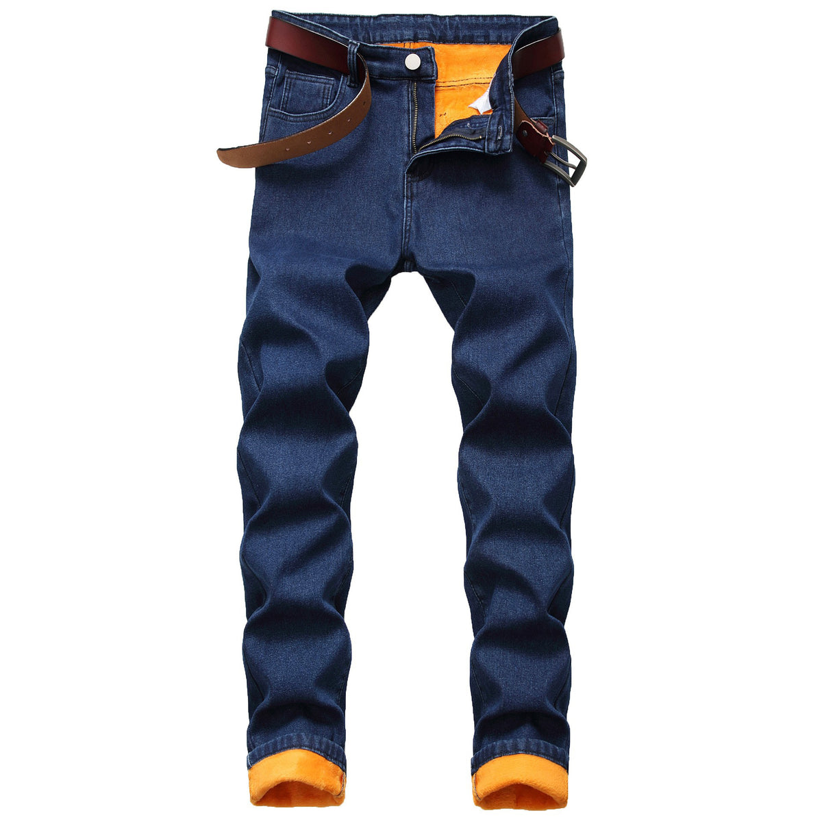 Plus Size Men's Fleece Lined Thermal Jeans with Slim Straight Fit for Winter