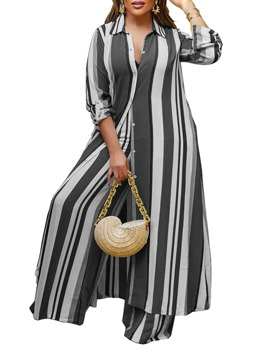 Plus Size Women's Long Sleeve Top and Pants Set