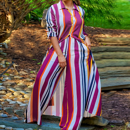 Plus Size Women's Long Sleeve Top and Pants Set