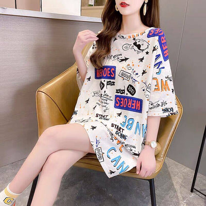 Plus Size Women's T-Shirt Short Sleeve Loose Fit Printed Top