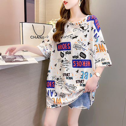 Plus Size Women's T-Shirt Short Sleeve Loose Fit Printed Top