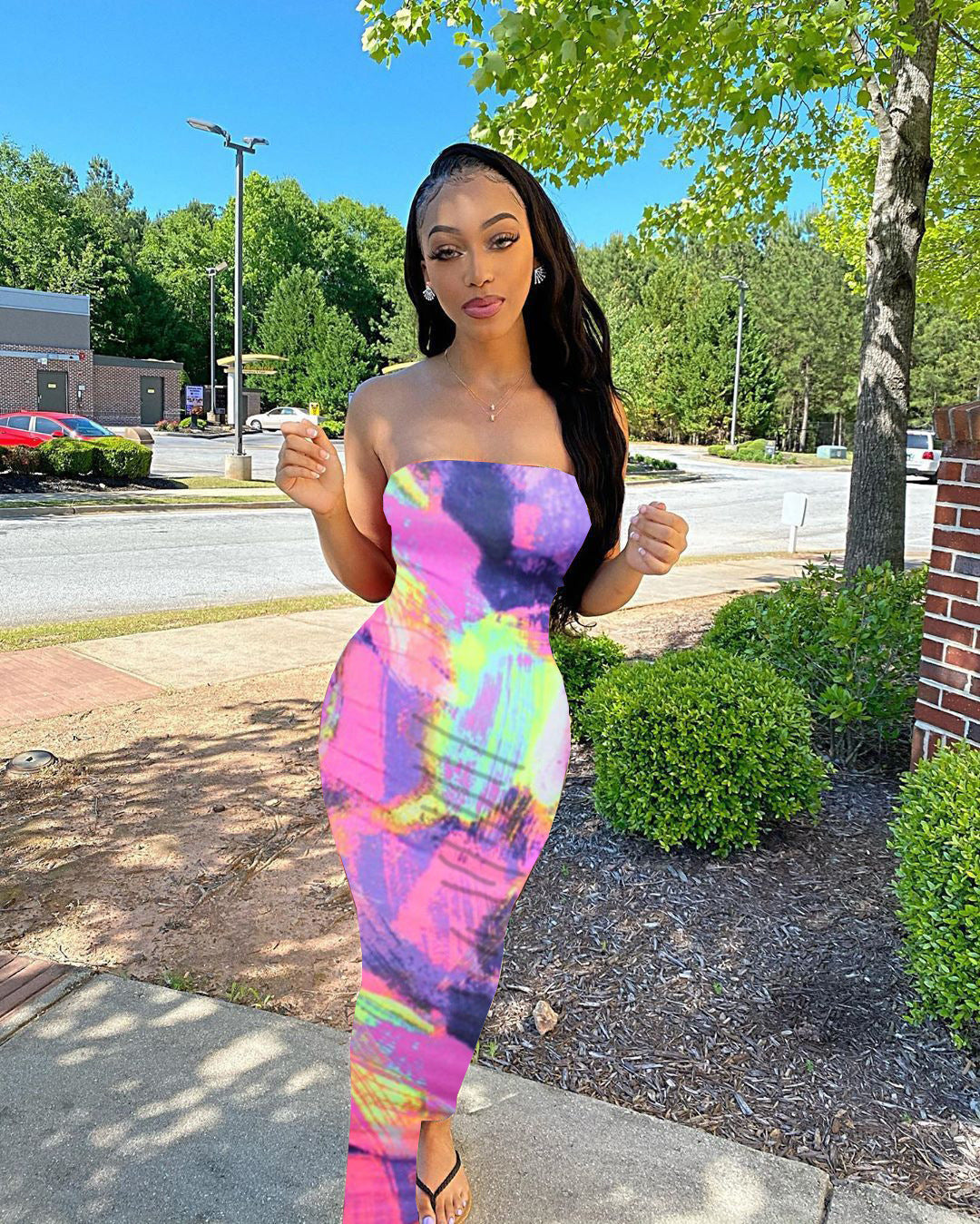 Plus Size Women's Tie-Dye Wrap Dress