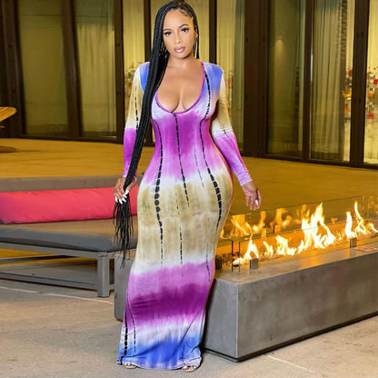 Plus Size Women's Tie-Dye Wrap Dress