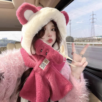 plush hat scarf