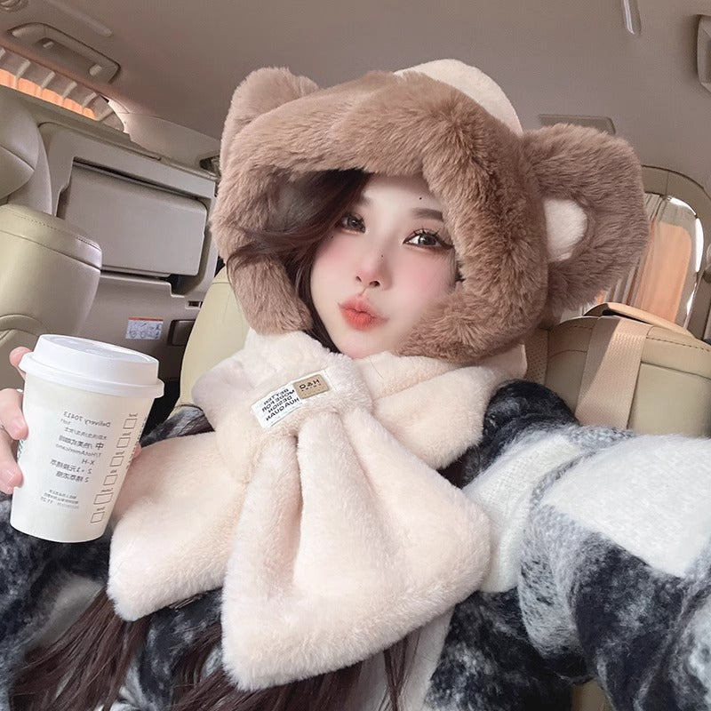plush hat scarf