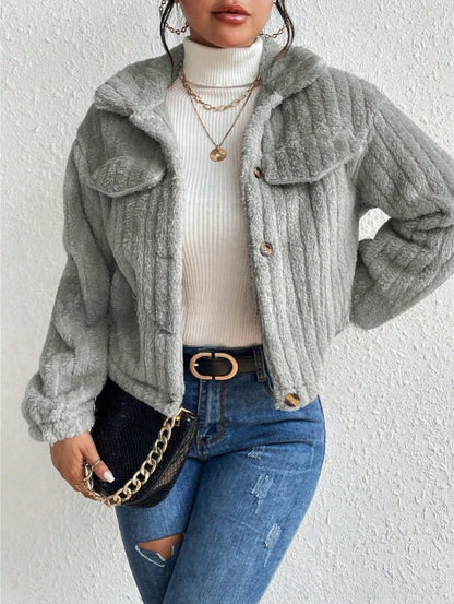 Plush jacket with lapel collar for autumn and winter