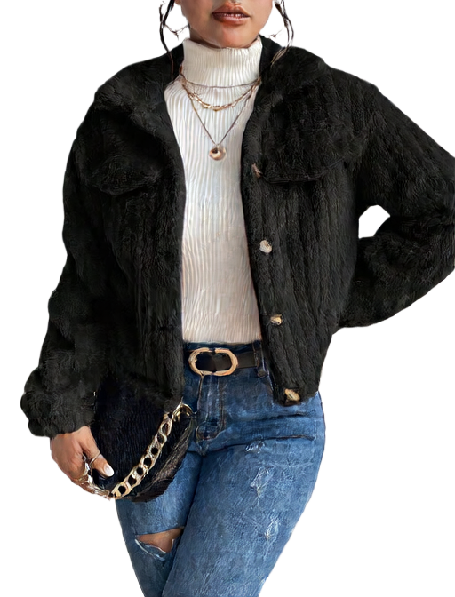 Plush jacket with lapel collar for autumn and winter