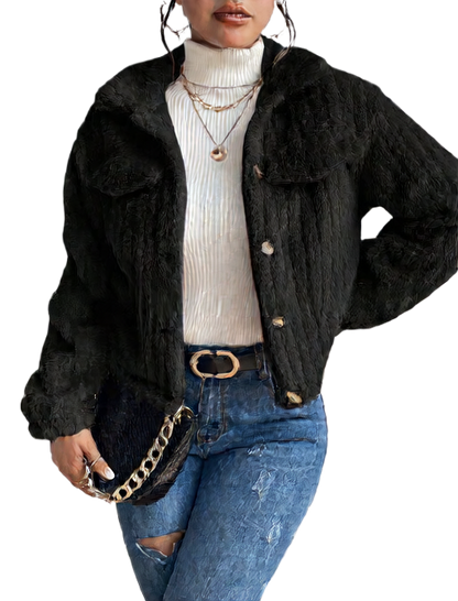 Plush jacket with lapel collar for autumn and winter