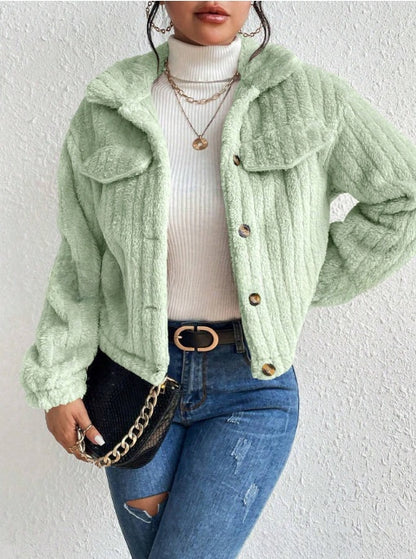 Plush jacket with lapel collar for autumn and winter