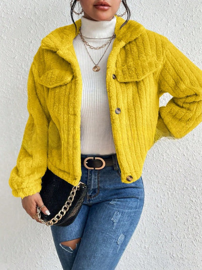 Plush jacket with lapel collar for autumn and winter
