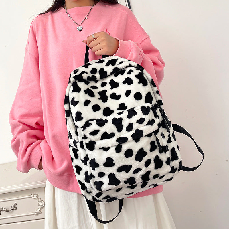 Plush Leopard Print Backpack