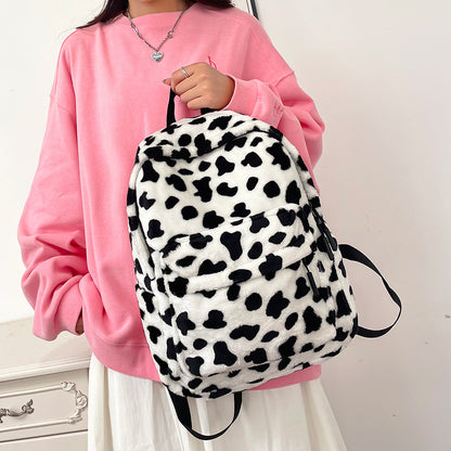 Plush Leopard Print Backpack