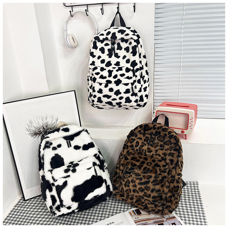 Plush Leopard Print Backpack