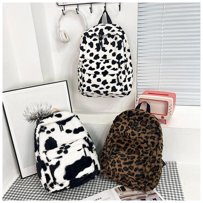 Plush Leopard Print Backpack