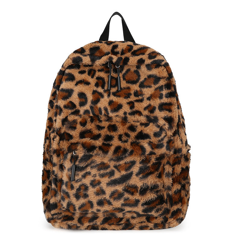 Plush Leopard Print Backpack