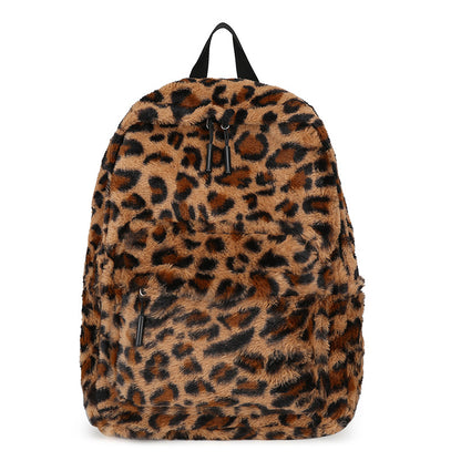 Plush Leopard Print Backpack