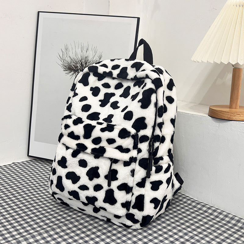 Plush Leopard Print Backpack