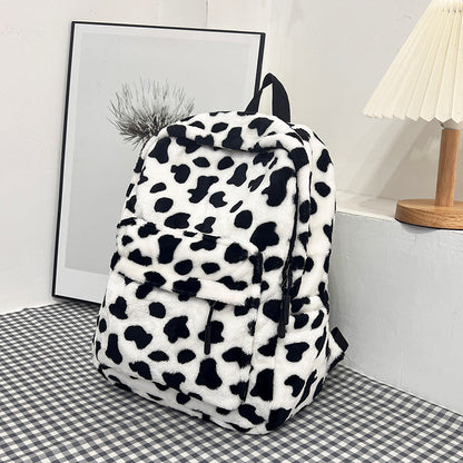 Plush Leopard Print Backpack