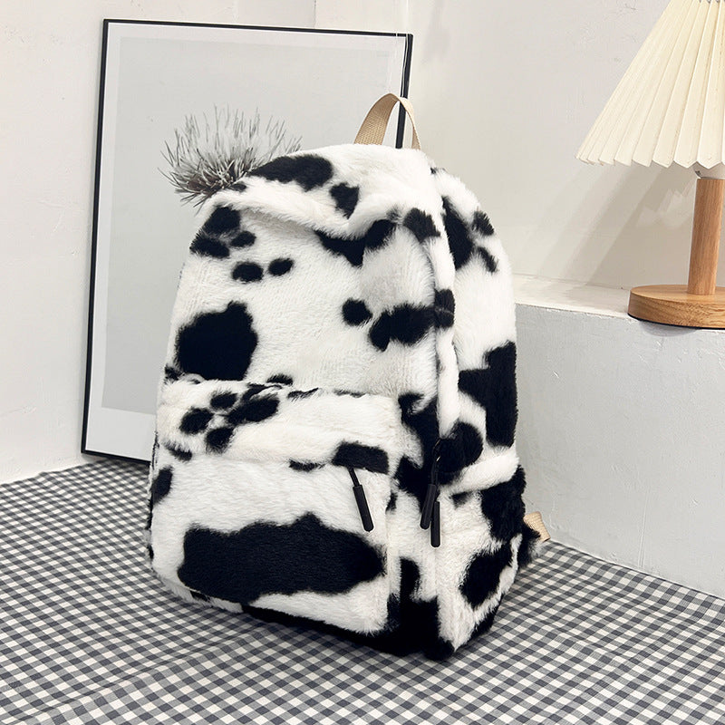 Plush Leopard Print Backpack